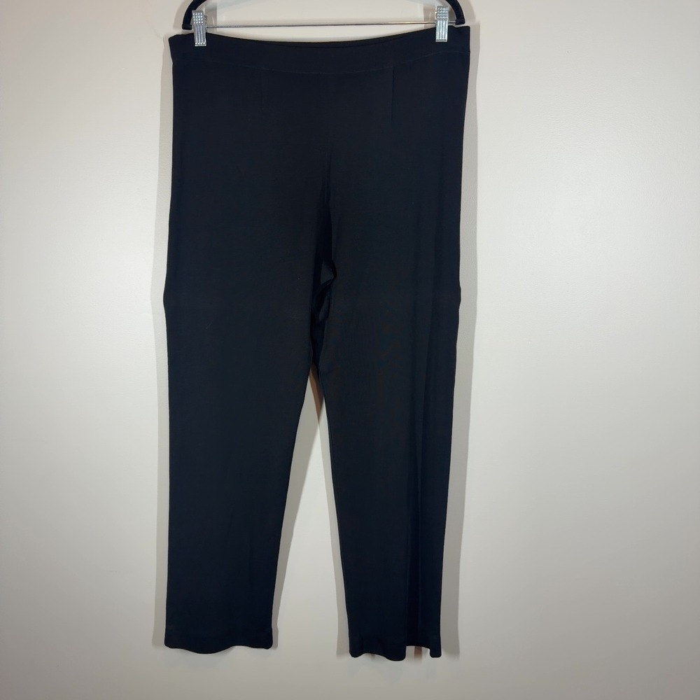 Misook Womens Black Pull-On Trousers Pant Knit Size Large Made in Korea Wide Leg